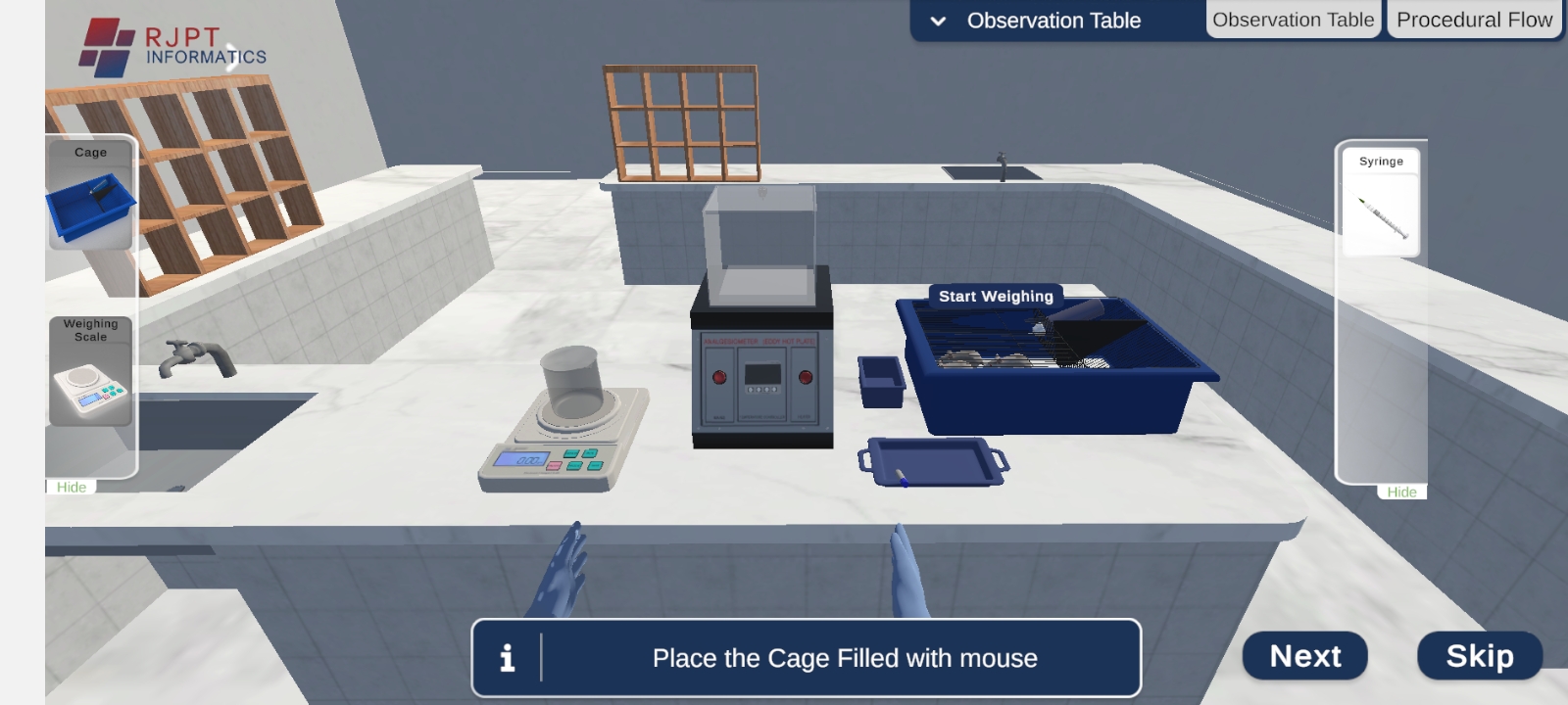Simulation of a lab experiment in RJPT SimLab