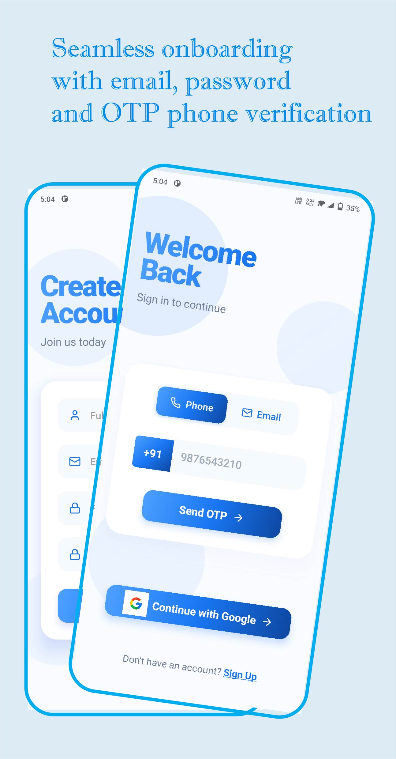 Secure onboarding and login screens of RJPT SimLab app